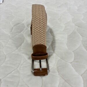 Bulliant Mens Braided Woven Stretch Belt Tan Brown Leather Accent Athletic Golf